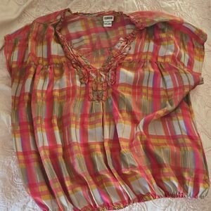 Route 66 Silk! Vibrant Fall Plaid Blouse